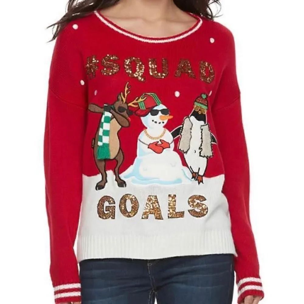 IT’S OUR TIME JUNIOR Girls Large “#Squad Goals” Christmas Sweater
